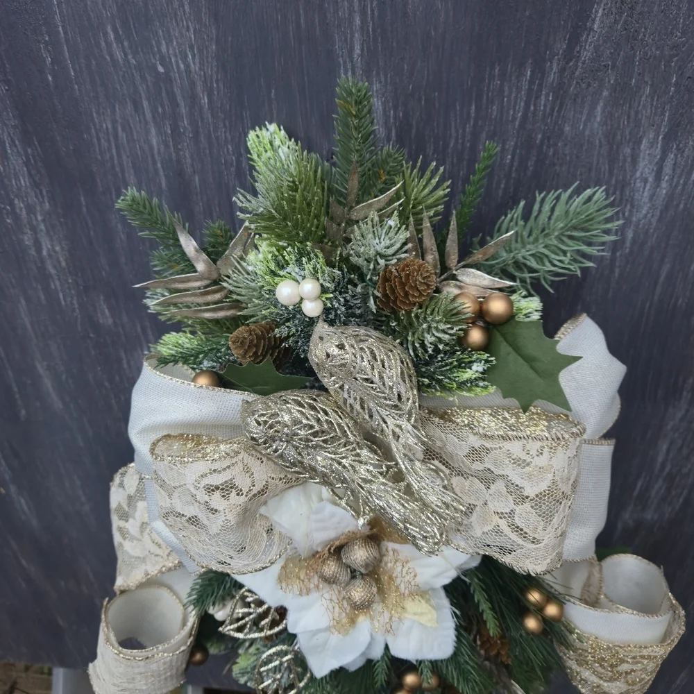 Handmade Elegant Champagne,Gold, Beige and Green Holiday Swag Wreath Door Hanger